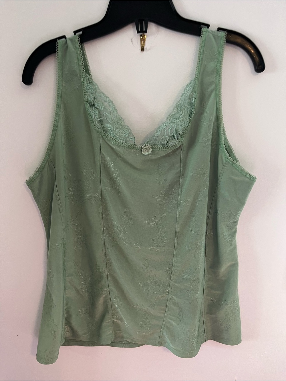 Y2K Women's Lace Trim Tank Top Cami - Sage Green Size 1-2X
